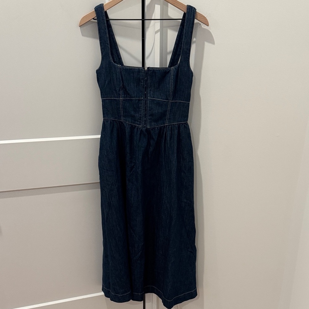 Anthropologie Reformation Tagliatelle Denim Midi Dress 4 NWT $218 - Picture 4 of 11
